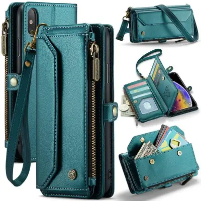 CASEME C36 Läderfodral för iPhone XS Max med kortfack - Grön