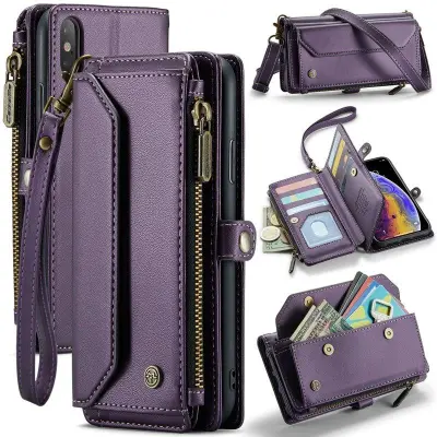 CASEME C36 Läderfodral för iPhone XS Max med kortfack - Lila