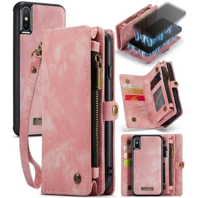 CASEME Vintage PU Läder 2-i-1 Plånboksfodral iPhone Xs Max - Rosa