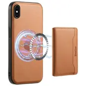 DENIOR iPhone XS Max Fodral Kickstand Äkta Läder Khaki