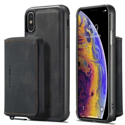 JEEHOOD iPhone XS Max Skal Detachable Zipper Wallet Svart