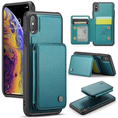 JEEHOOD J05 Fodral för iPhone XS Max i läder - Cyan
