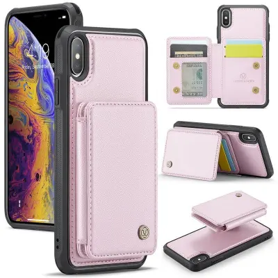 JEEHOOD J05 iPhone XS Max Skal Läder Mobilfodral Rosa