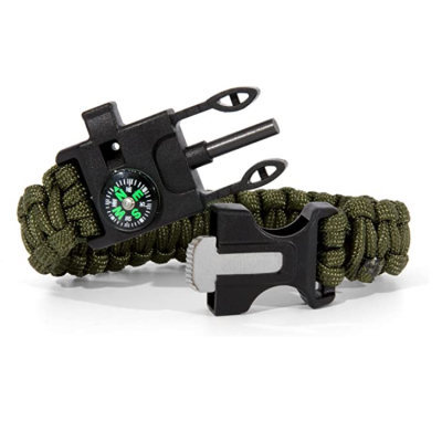 Överlevnadsarmband Paracord l Kompass Visselpipa Flintbrandstartare - Grön