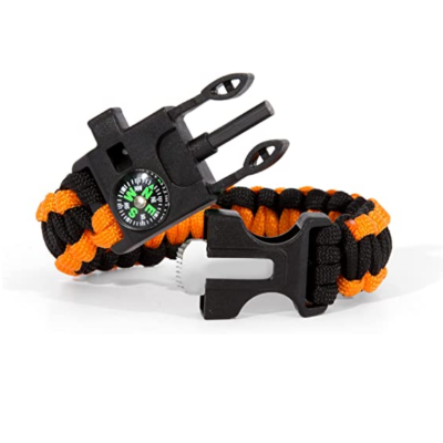 Överlevnadsarmband Paracord l Kompass Visselpipa Flintbrandstartare - Orange