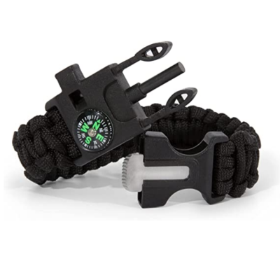 Överlevnadsarmband Paracord l Kompass Visselpipa Flintbrandstartare - Svart