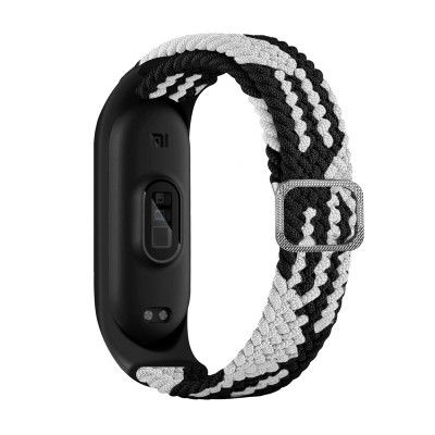 Braided Ersättningsarmband till Xiaomi Mi Band 6/5/4/3 - Svart / Vit