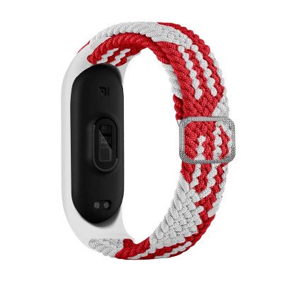 Braided Ersättningsarmband till Xiaomi Mi Band 6/5/4/3 - Vit / Röd