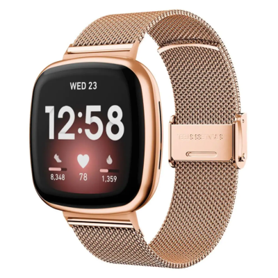 Fitbit Versa 3/Sense Armband Mesh Stainless Steel - Rosa Guld