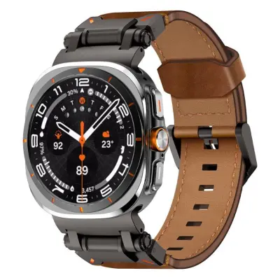Galaxy Watch Ultra (47mm) Armband Svart Äkta Läder - Brun