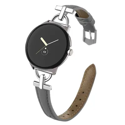 Google Pixel Watch 3 45mm Armband Äkta Cow Läder - Grå