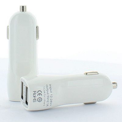 Ladda två enheter samtidigt med Daul Port USB billaddare (Vit)