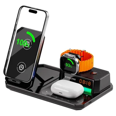 6-i-1 Trådlös Laddare med Bluetooth-högtalare RGB - Svart