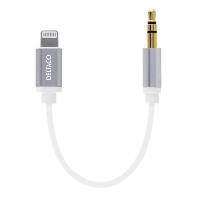 DELTACO 3-polig 3,5mm hane - Lightning adapter, 0,13m - vit