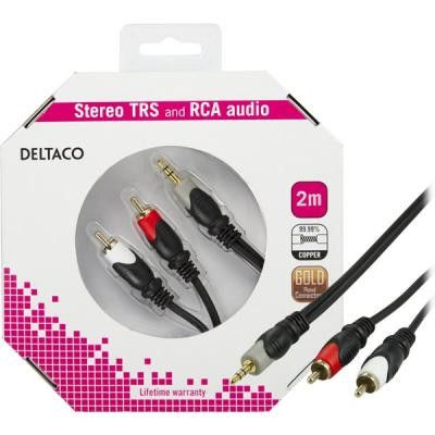 DELTACO ljudkabel 3,5mm ha - 2xRCA ha, guldpläterad, 2m