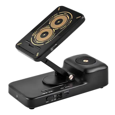 F21 Trådlös laddare 15W med Bluetooth-högtalare och ventilerad telefonhållare