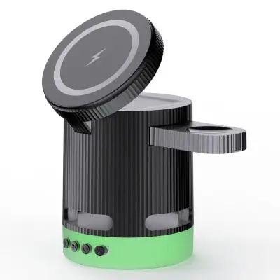 H61 4-i-1 RGB Bluetooth-högtalare Fällbar Trådlös Laddare - Svart