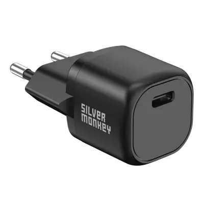 Silver Monkey Mini Väggladdare USB-C 20W PD - Svart