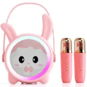 Tecknad Barnkaraoke Högtalare med 2xMikrofoner Set K12 - Rosa kanin