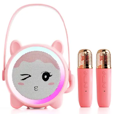 Tecknad Barnkaraoke Högtalare med 2xMikrofoner Set K12 - Rosa katt