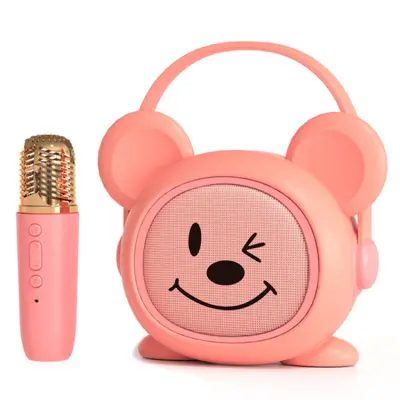 Tecknad Barnkaraoke Högtalare med Mikrofon Set K19 - Rosa mus