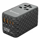 Verbatim Reseladdare GaN 100W PD 2xUSB-C 2xUSB-A EU/UK/US - Svart