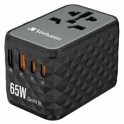 Verbatim Reseladdare GaN 65W PD 2xUSB-C 2xUSB-A EU/UK/US - Svart