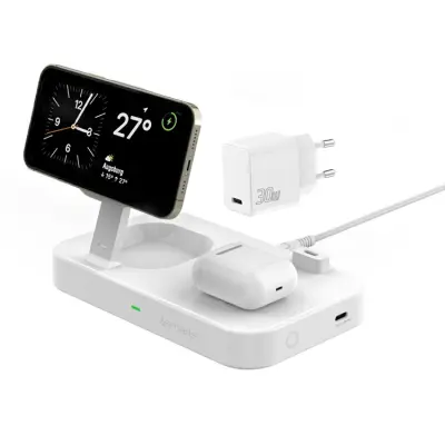4smarts Trådlös laddare Smartphone/Smartwatch/Earbuds 30W - Vit