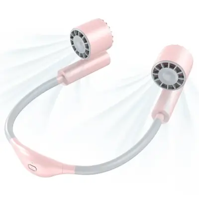 Bärbar USB-Hängande Minihalsfläkt - Rosa