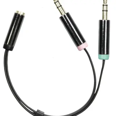 DELTACO 3,5mm mikrofon och stereo hane till 3,5mm hona, 0,1m, svart