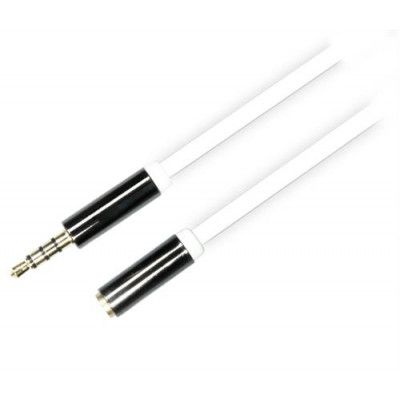 DELTACO ljudkabel, 3,5mm hane till 3,5mm hona, 4-pin, 0,5m, vit