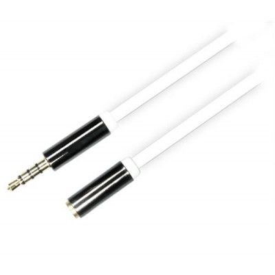 DELTACO ljudkabel, 3,5mm hane till 3,5mm hona, 4-pin, 1m, vit