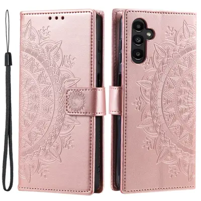 Galaxy A24 4G Plånboksfodral Imprinted Mandala Flower - Rosa Guld