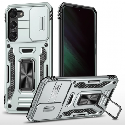 Galaxy S24 Mobilskal Kickstand med Linskydd - Grå