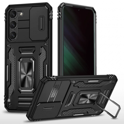 Galaxy S24 Mobilskal Kickstand med Linskydd - Svart