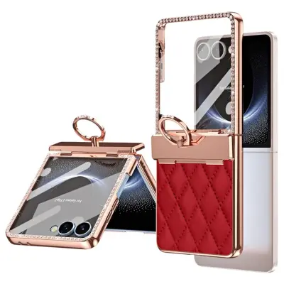 Galaxy Z Flip7 Mobilskal med Skärmskydd Ringhållare - Vinröd