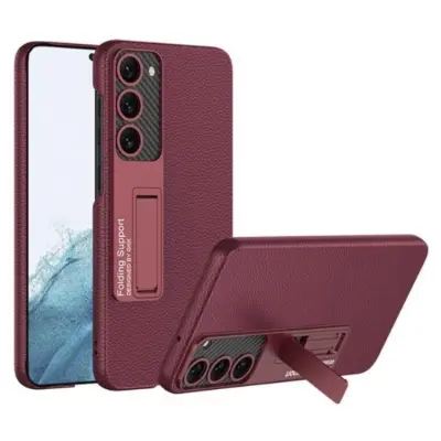 GKK Galaxy S23 Mobilskal Kickstand PU-Läder - Vinröd