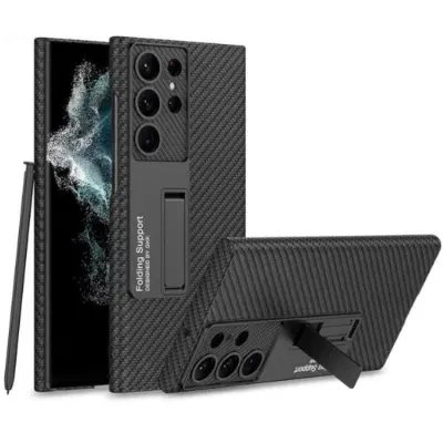 GKK Galaxy S23 Ultra Mobilskal Kickstand PU-Läder - Svart