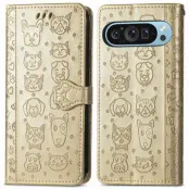 Google Pixel 10/10 Pro Plånboksfodral Cat Dog Pattern - Guld