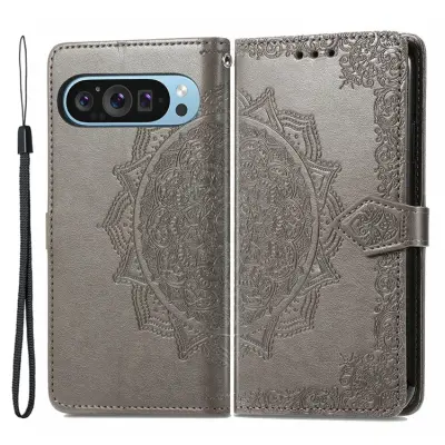 Google Pixel 10/10 Pro Plånboksfodral Mandala Flower - Grå