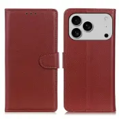 iPhone 17 Pro Plånboksfodral Litchi Texture - Brun