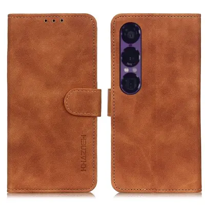 Khazneh Sony Xperia 1 VII Plånboksfodral Retro Texture - Brun