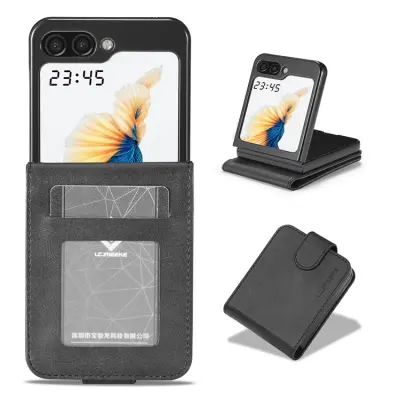 LC.IMEEKE Galaxy Z Flip 5 Mobilskal Korthållare Calf - Svart