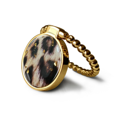 Metal Ringhållare till Mobiltelefon - Leopard Guld Buckle