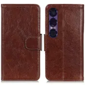 Sony Xperia 1 VII Plånboksfodral Äkta Läder - Brun