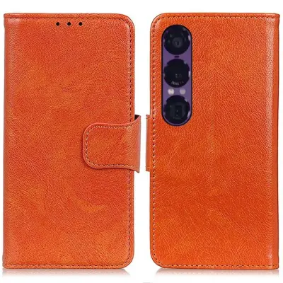 Sony Xperia 1 VII Plånboksfodral Äkta Läder - Orange