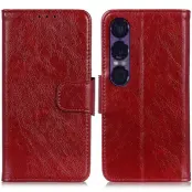 Sony Xperia 1 VII Plånboksfodral Äkta Läder - Röd