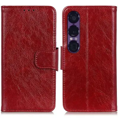 Sony Xperia 1 VII Plånboksfodral Äkta Läder - Röd