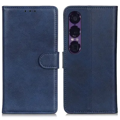Sony Xperia 1 VII Plånboksfodral Cowhide Läder - Blå
