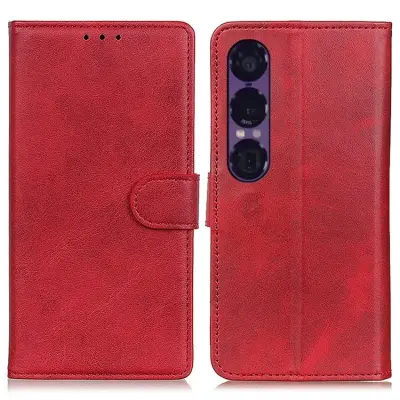 Sony Xperia 1 VII Plånboksfodral Cowhide Läder - Röd